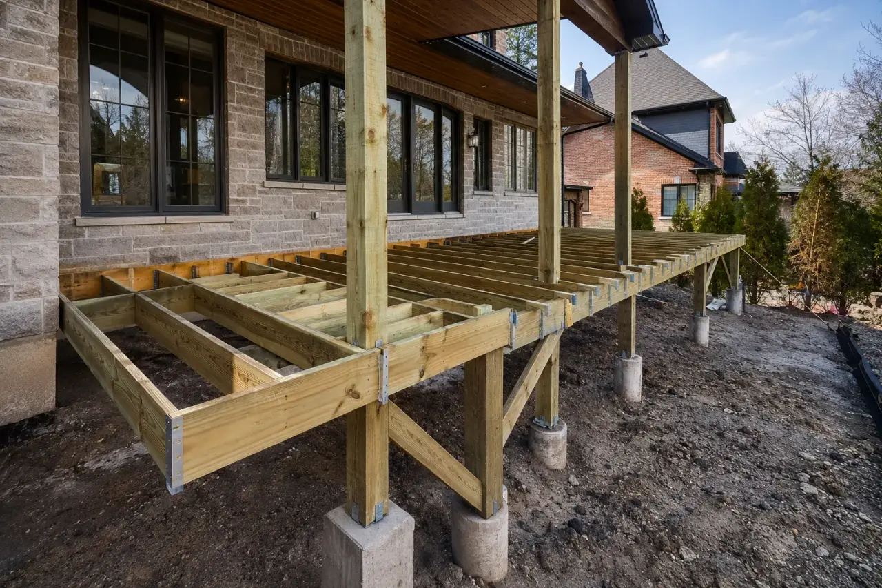 Completed Deck and Porch Framing in Waterloo, framed on site by Timberr Framing