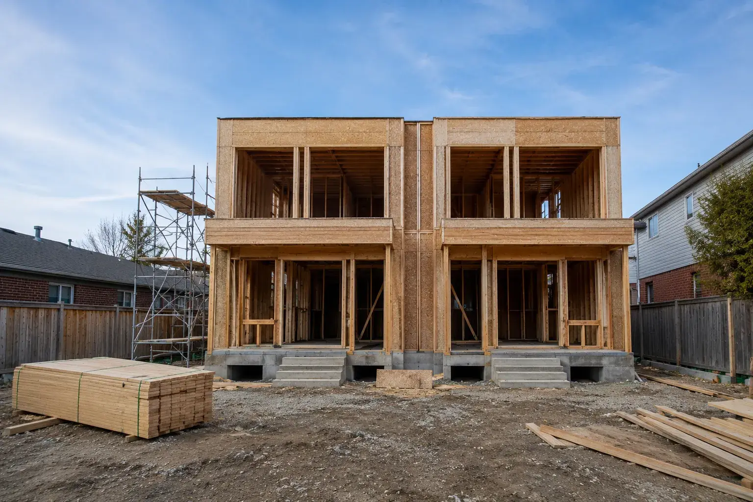 Duplex Framing in Aldershot, Ontario, framed on site by Timberr Framing