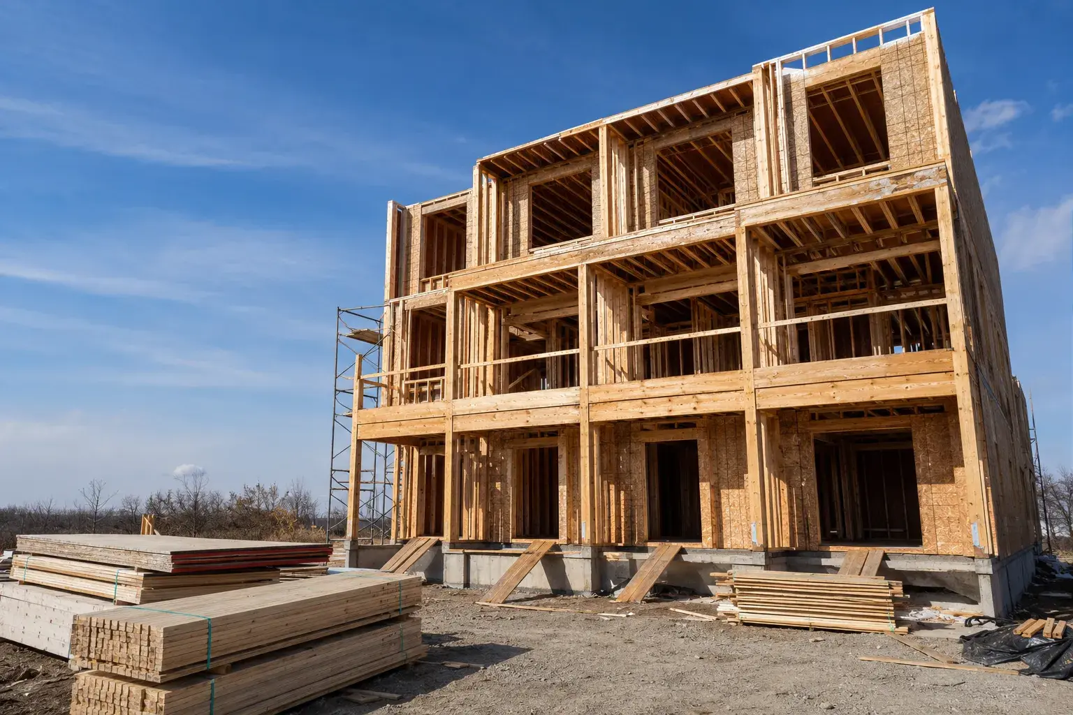 Fourplex Framing in Barrie, Ontario, framed on site by Timberr Framing