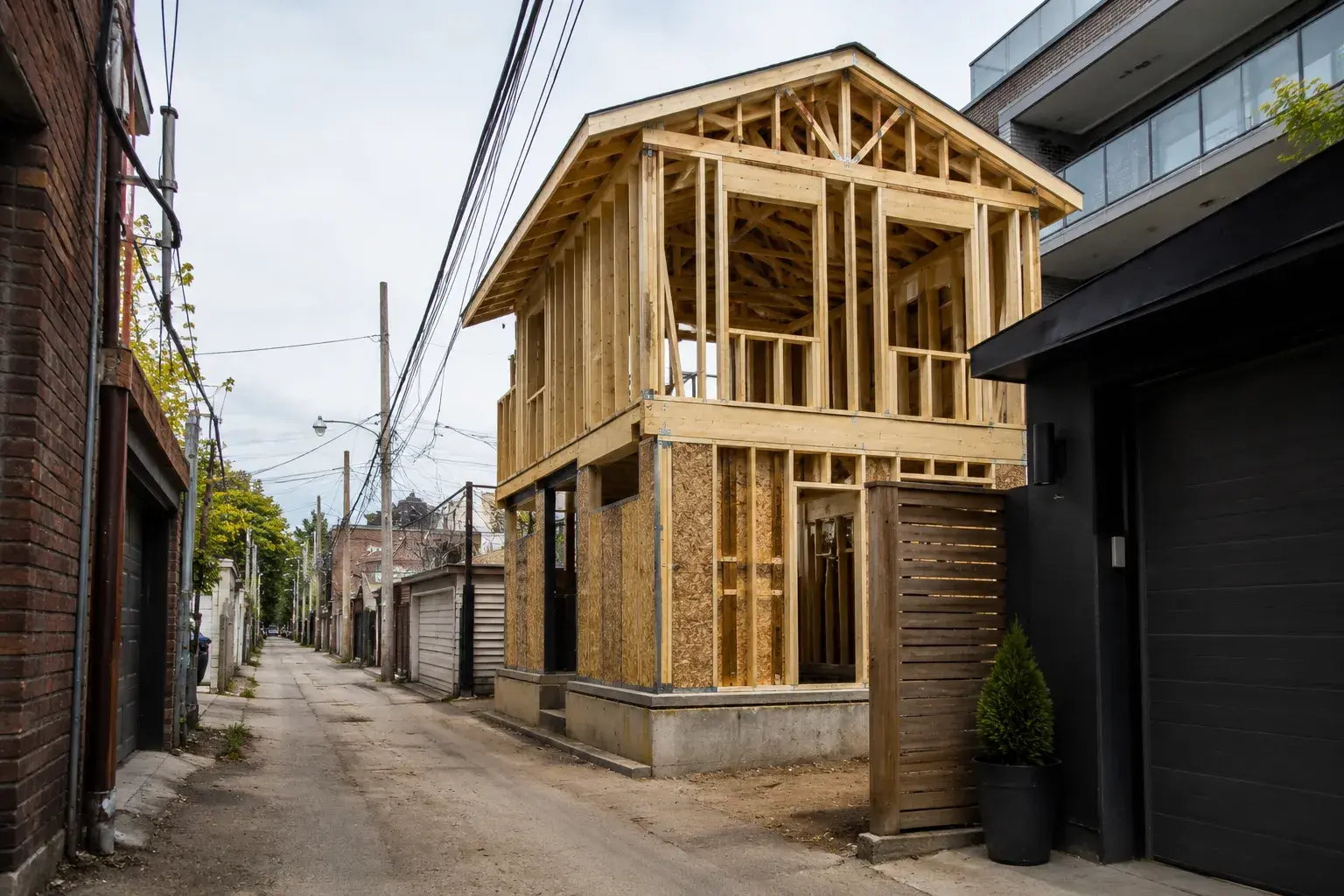 Laneway and Coach House Framing GTA, framed on site by Timberr Framing