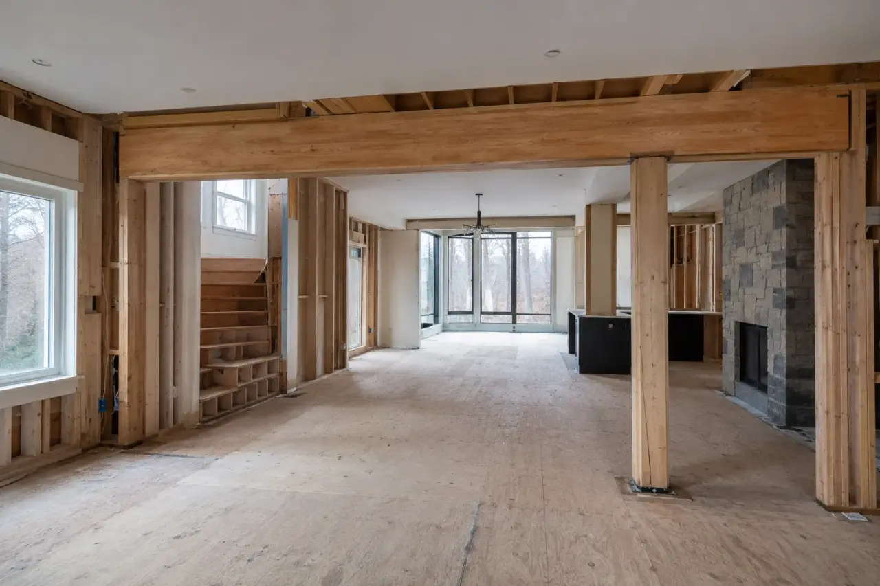 Completed Load-Bearing Wall Removal in Innisfil, framed on site by Timberr Framing
