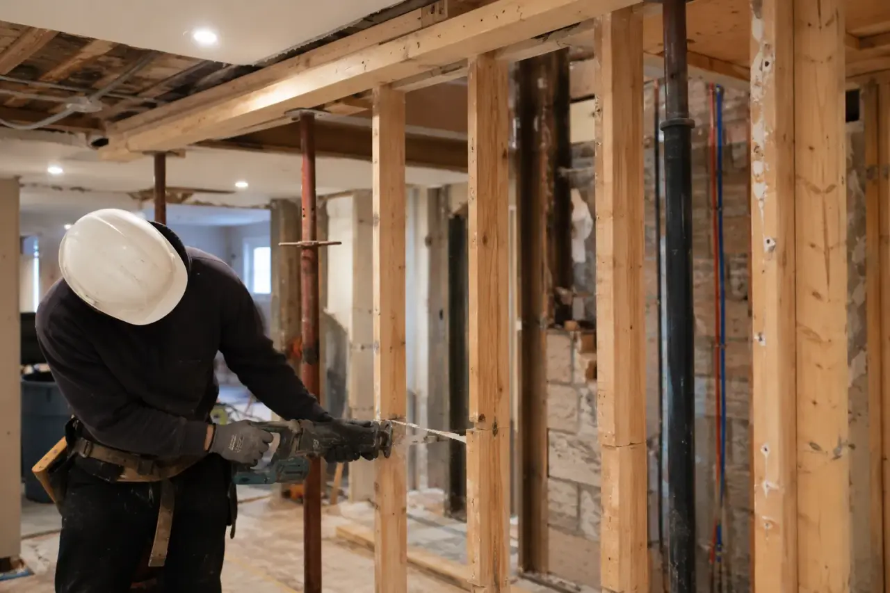 Completed Load-Bearing Wall Removal GTA, framed on site by Timberr Framing