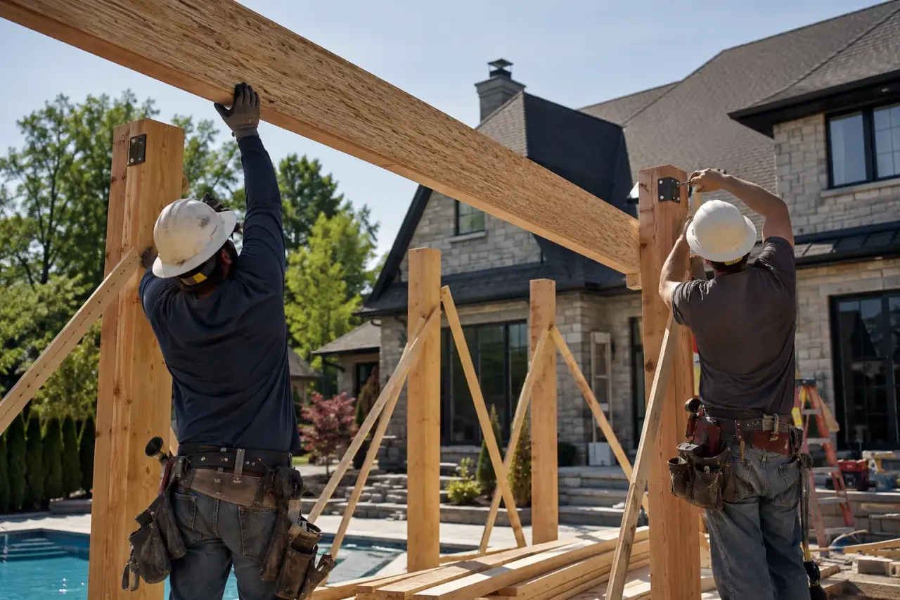 Pool House Framing across Uxbridge