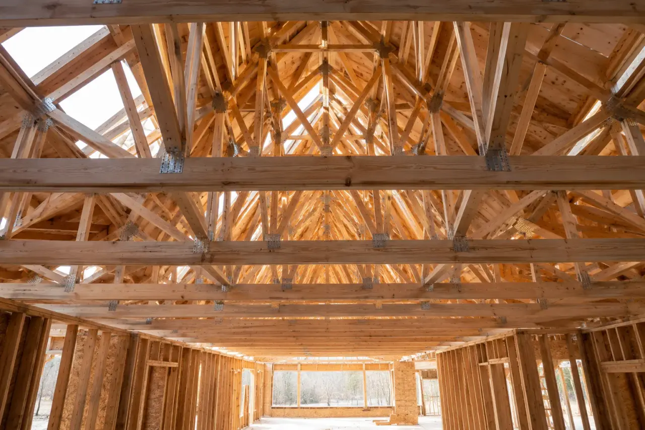 Completed Roof and Truss Framing in Waterloo, framed on site by Timberr Framing