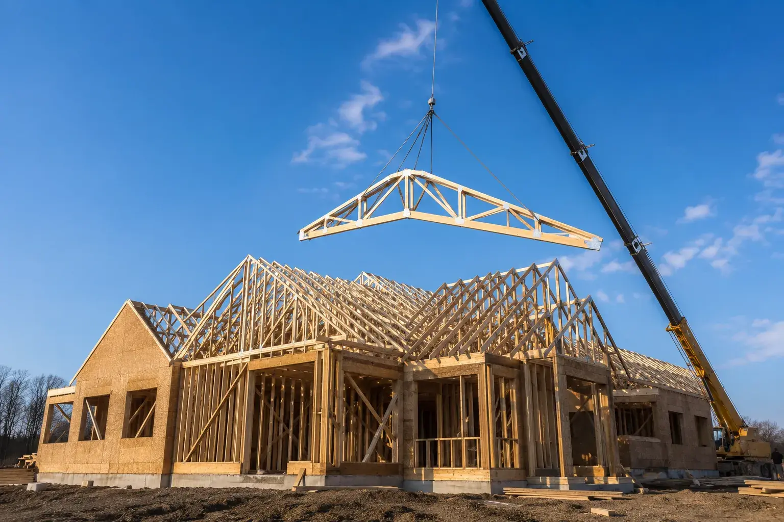 Roof and Truss Framing in Waterloo, Ontario, framed on site by Timberr Framing